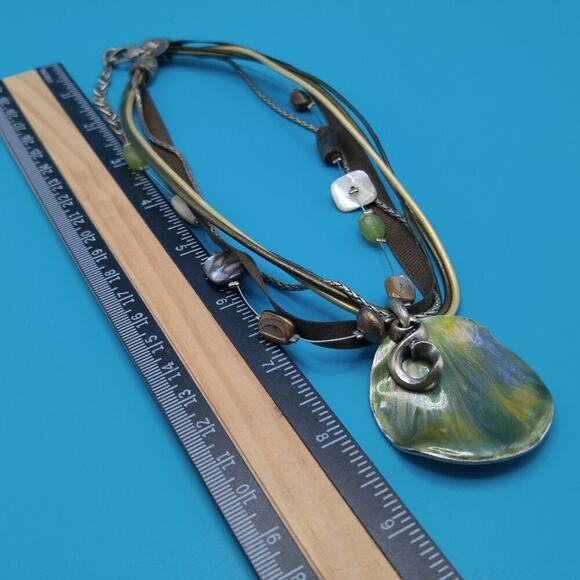 Chico's Beaded Necklace, Gemstones Shell, 6 Strands, Iridescent Metal, 19 Inches - Picture 6 of 10